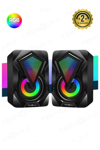 Bilgisayar Hoparlörü Led Işıklı Rgb Laptop Pc Uyumlu 1+1 Speaker